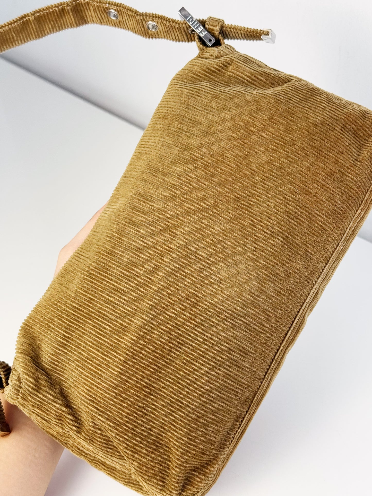 Fendi Vintage Brown Corduroy Baguette Shoulder Bag