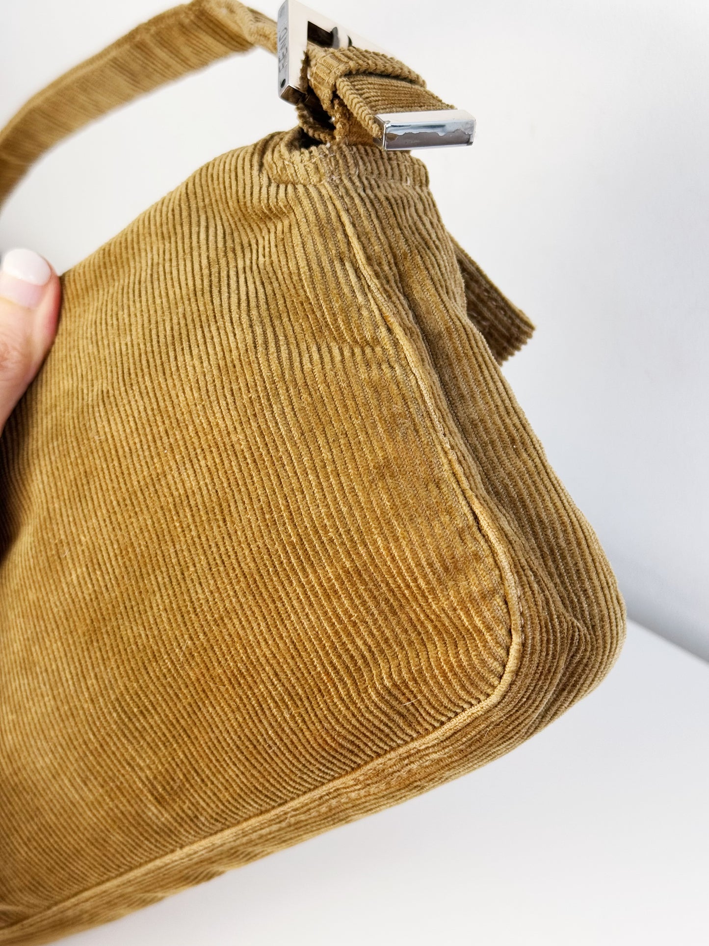Fendi Vintage Brown Corduroy Baguette Shoulder Bag