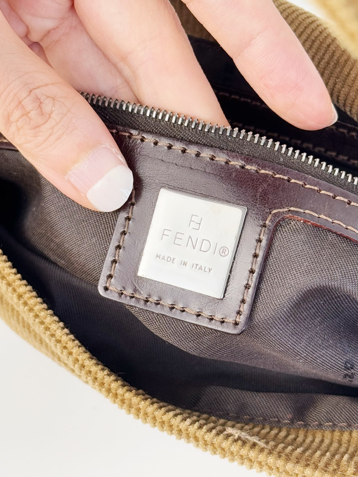 Fendi Vintage Brown Corduroy Baguette Shoulder Bag
