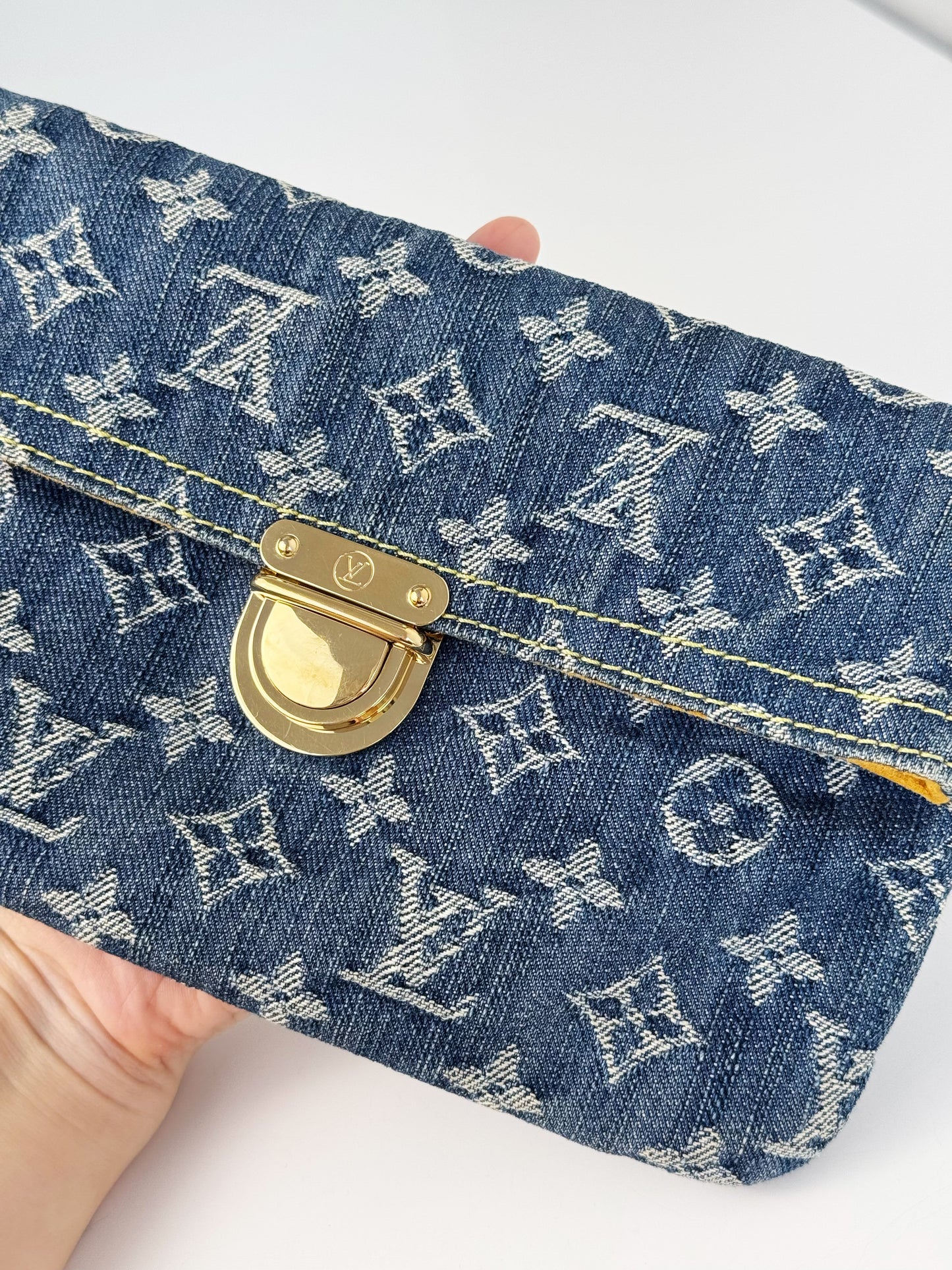 Louis Vuitton Vintage Denim Pochette Plat Clutch Handbag Crossbody Bag