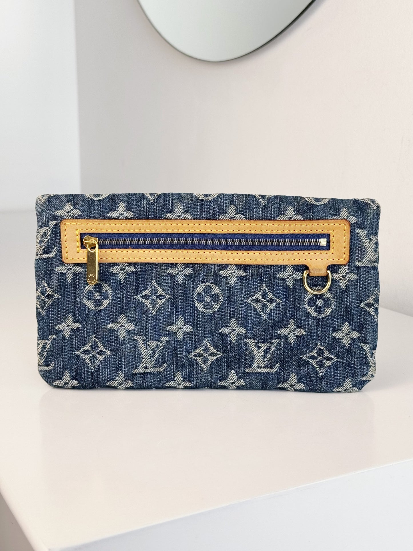 Louis Vuitton Vintage Denim Pochette Plat Clutch Handbag Crossbody Bag