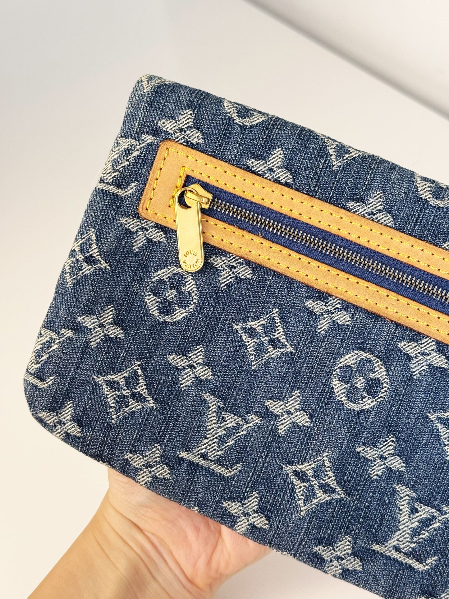 Louis Vuitton Vintage Denim Pochette Plat Clutch Handbag Crossbody Bag