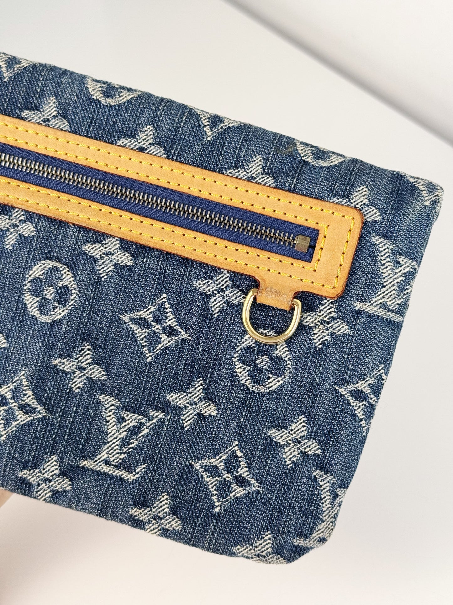 Louis Vuitton Vintage Denim Pochette Plat Clutch Handbag Crossbody Bag