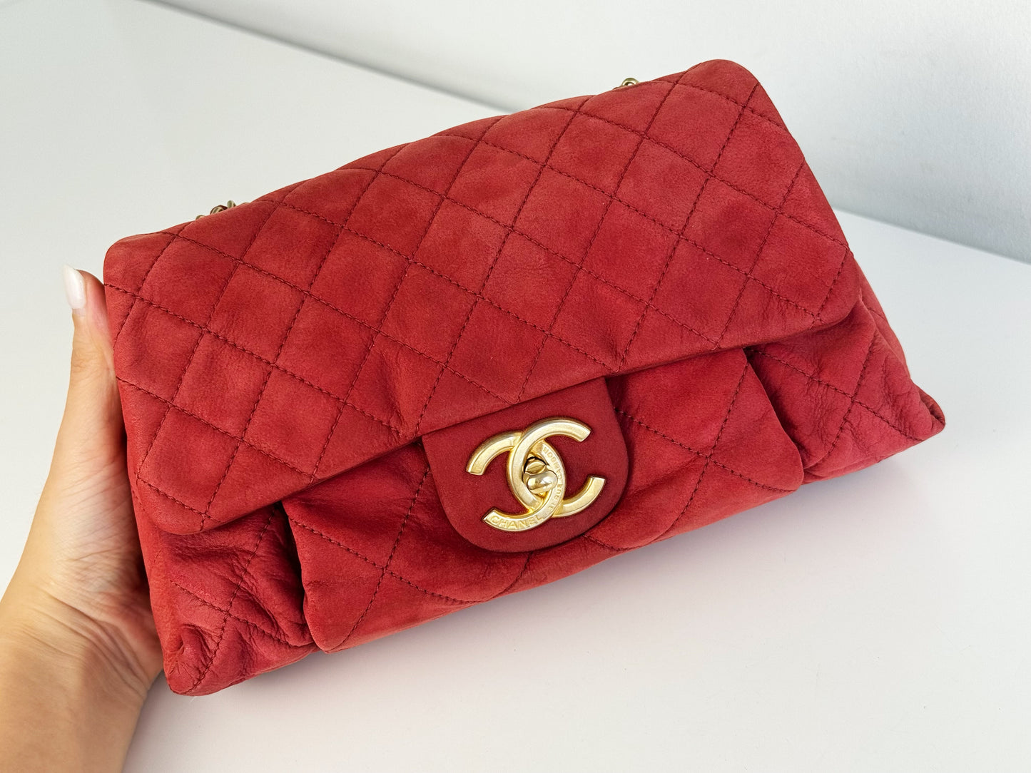 Chanel Vintage Red Leather Chain Crossbody Bag