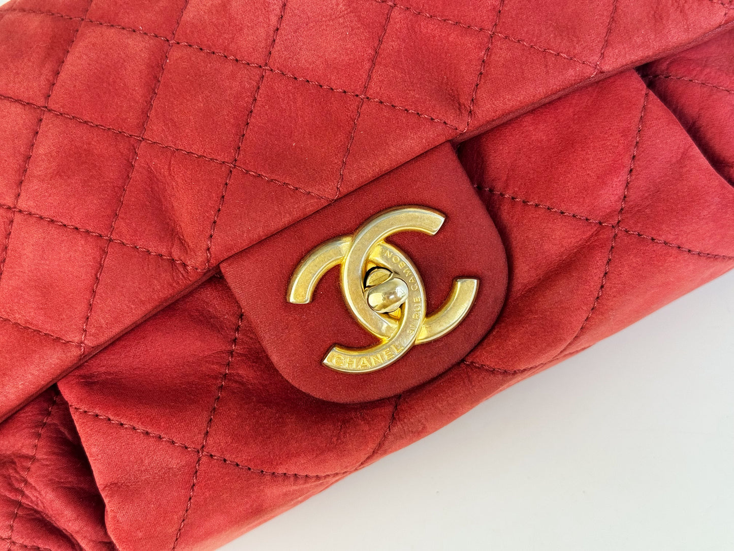 Chanel Vintage Red Leather Chain Crossbody Bag