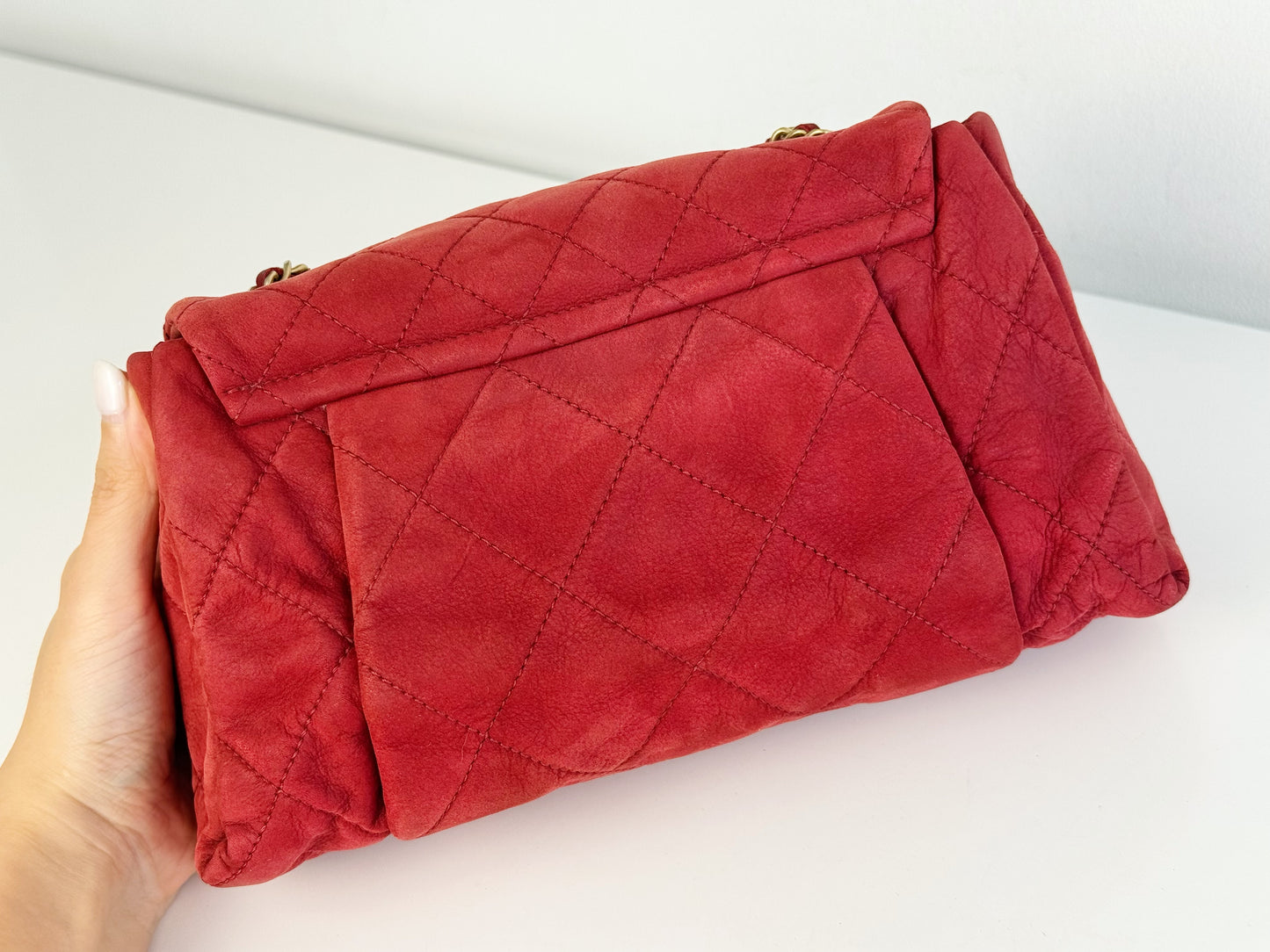 Chanel Vintage Red Leather Chain Crossbody Bag
