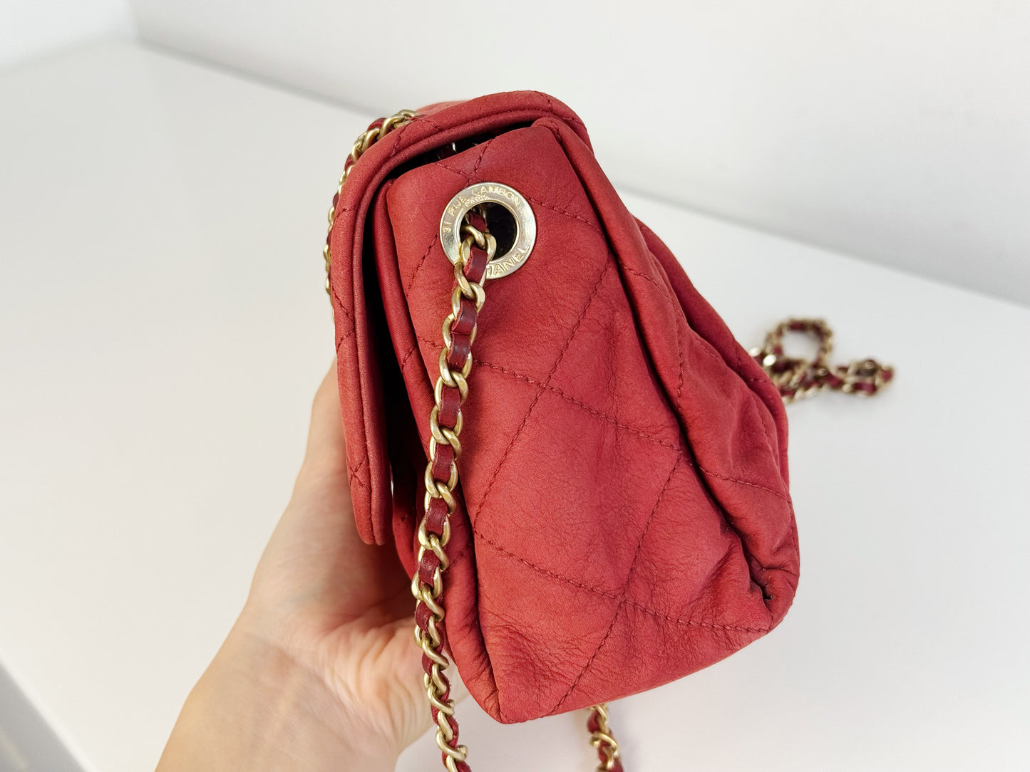 Chanel Vintage Red Leather Chain Crossbody Bag