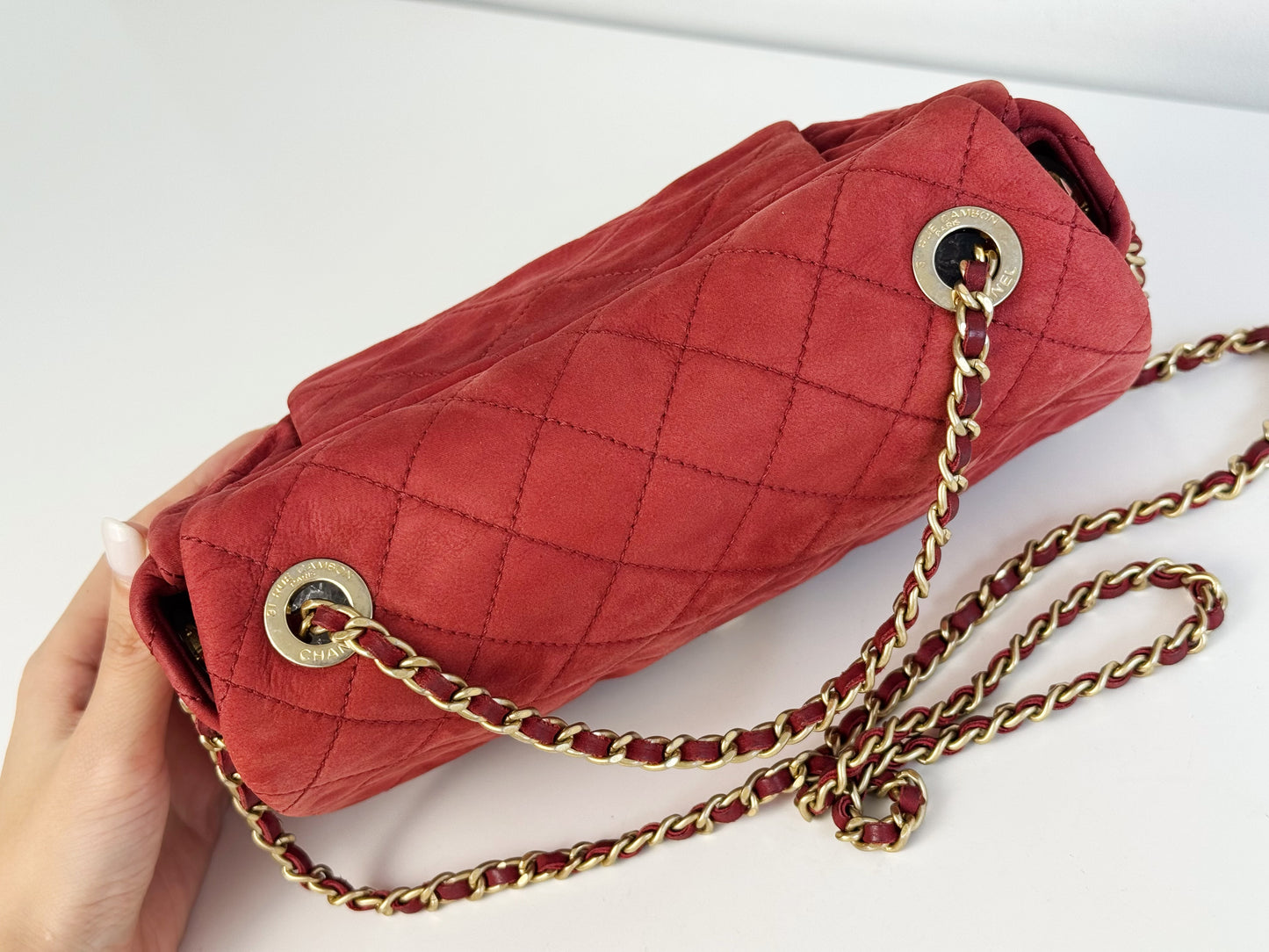 Chanel Vintage Red Leather Chain Crossbody Bag