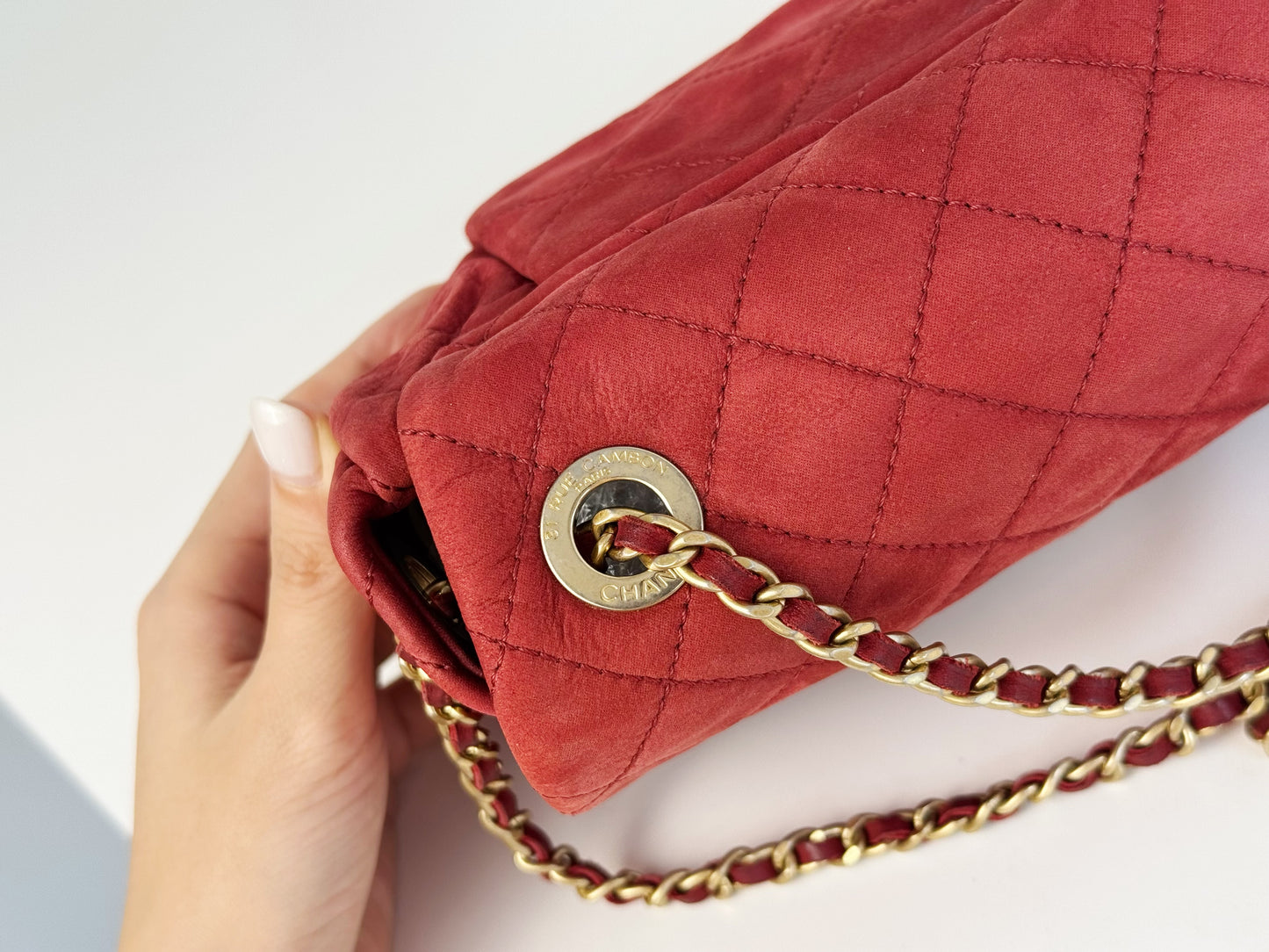Chanel Vintage Red Leather Chain Crossbody Bag