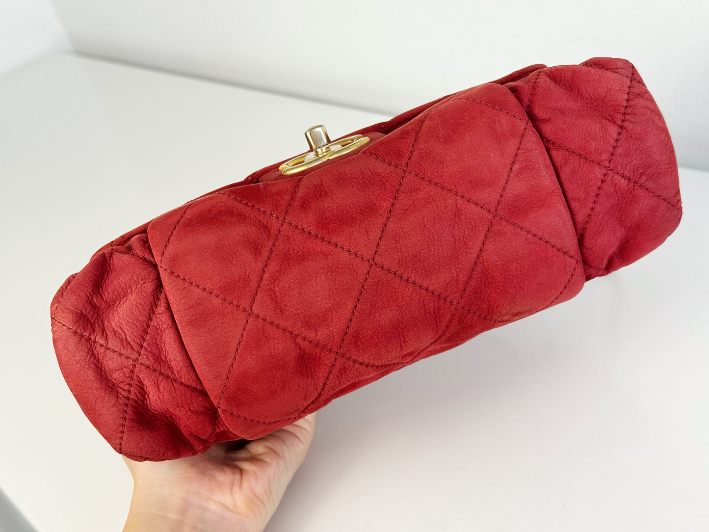 Chanel Vintage Red Leather Chain Crossbody Bag