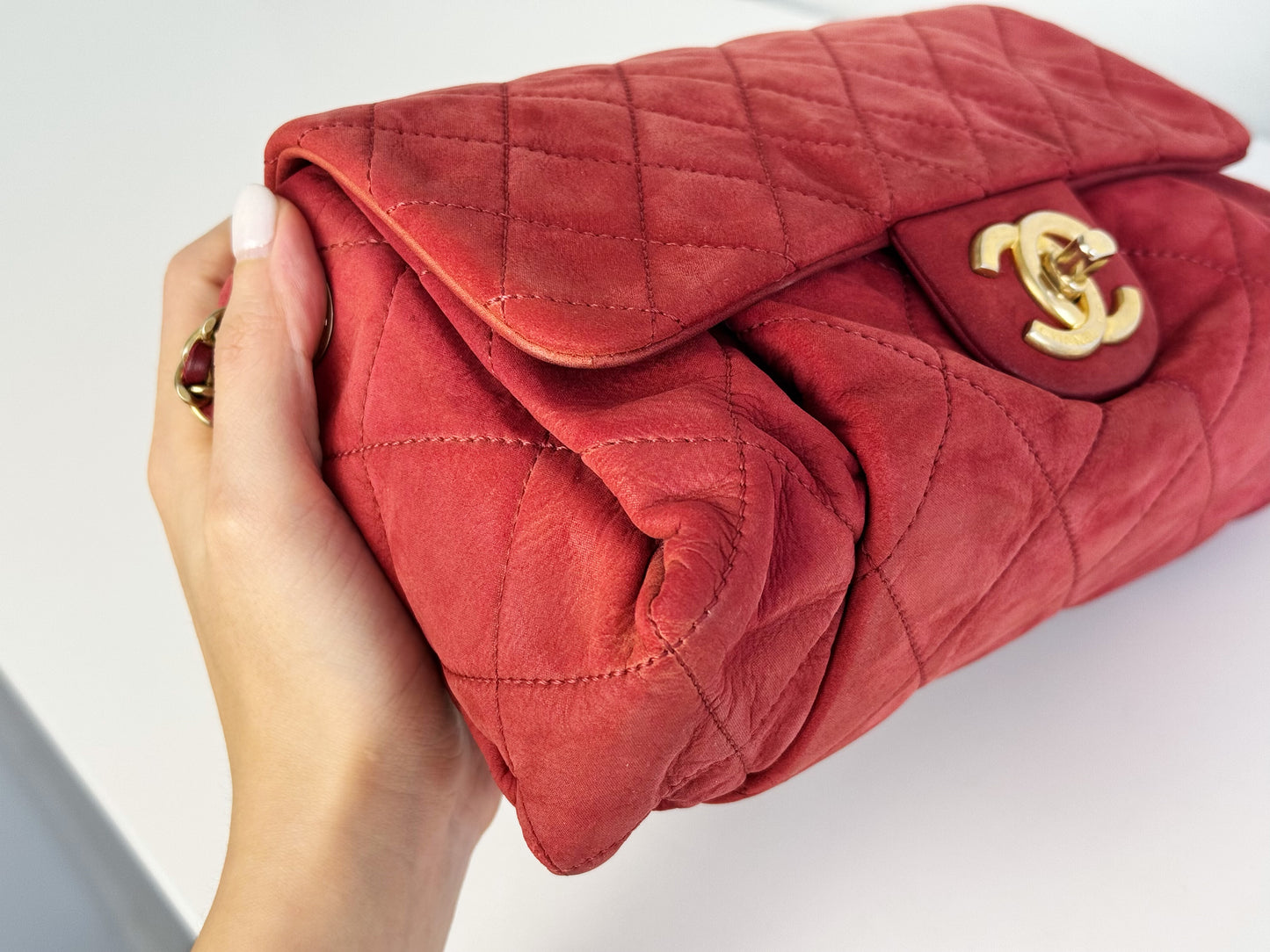 Chanel Vintage Red Leather Chain Crossbody Bag