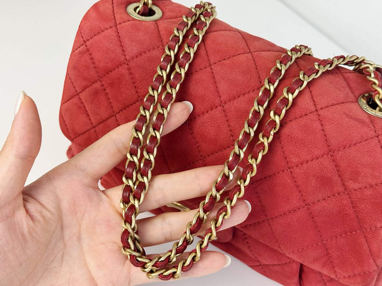 Chanel Vintage Red Leather Chain Crossbody Bag