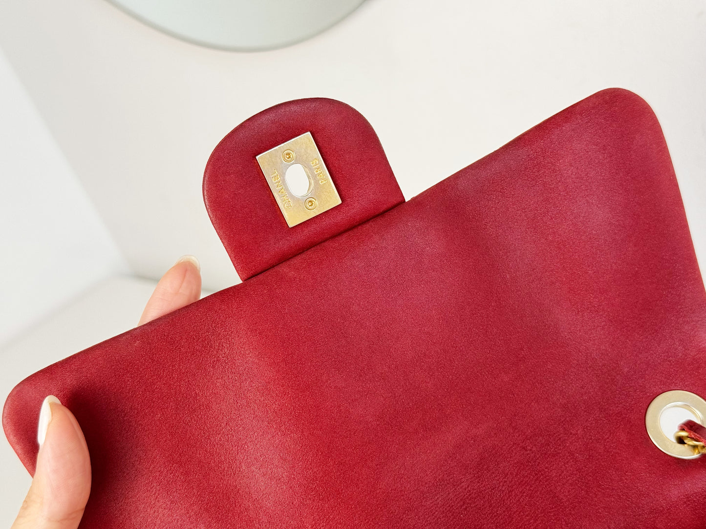 Chanel Vintage Red Leather Chain Crossbody Bag