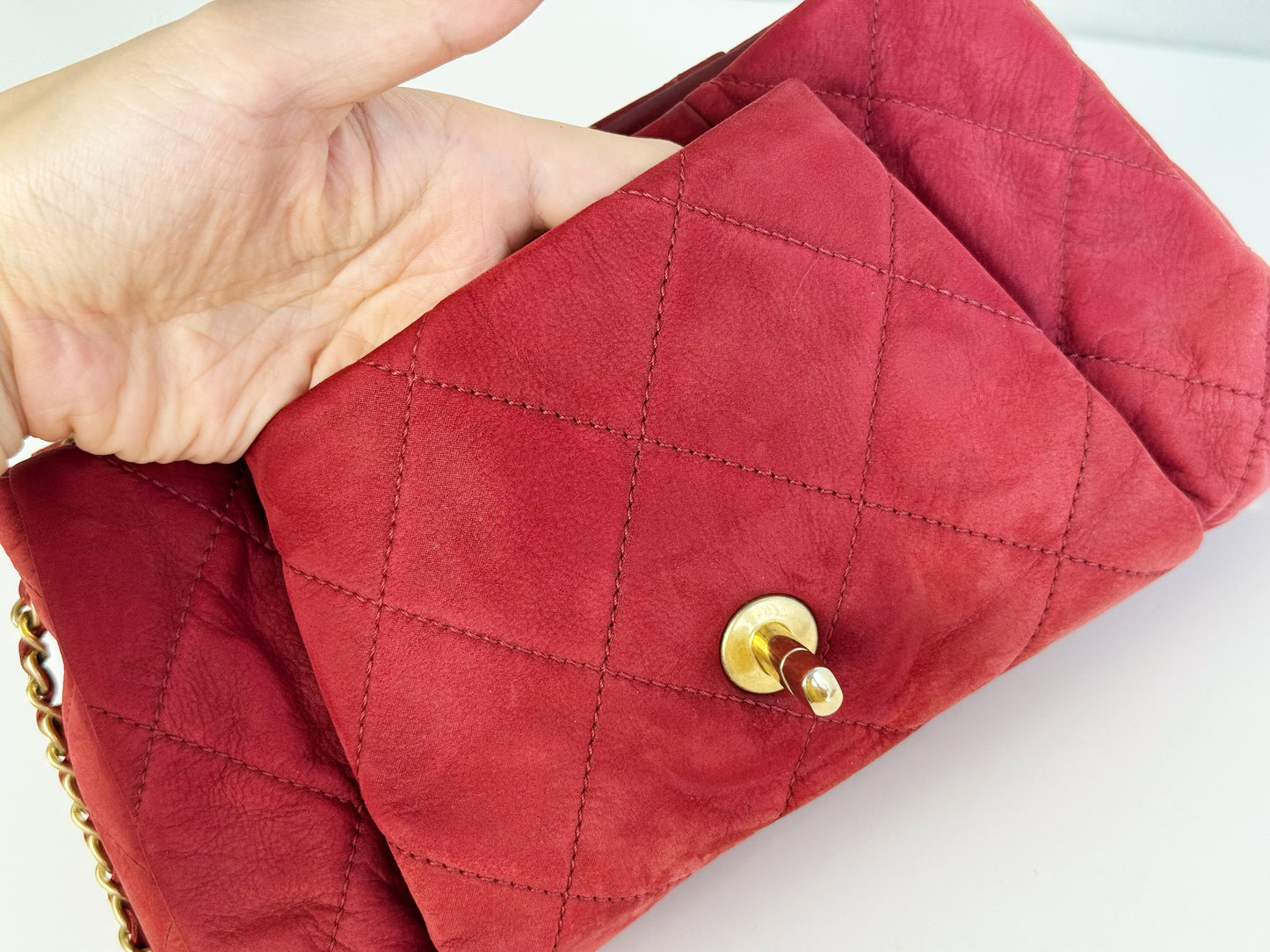 Chanel Vintage Red Leather Chain Crossbody Bag