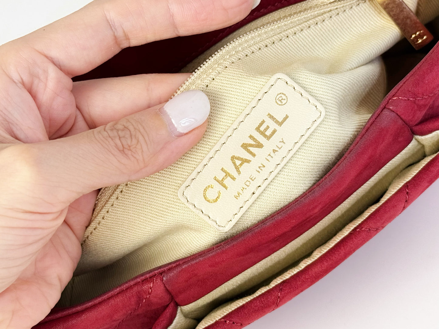 Chanel Vintage Red Leather Chain Crossbody Bag