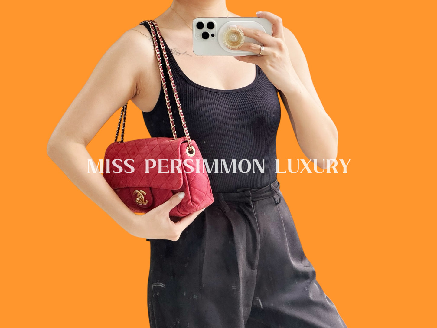 Chanel Vintage Red Leather Chain Crossbody Bag