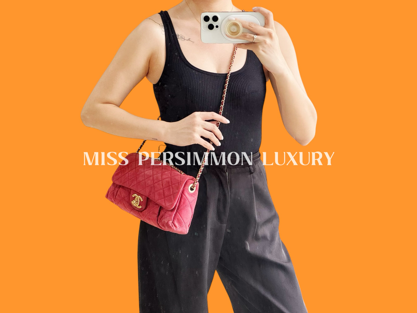 Chanel Vintage Red Leather Chain Crossbody Bag