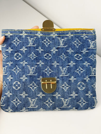 Louis Vuitton Vintage Denim Pochette Plat Clutch Handbag Crossbody Bag