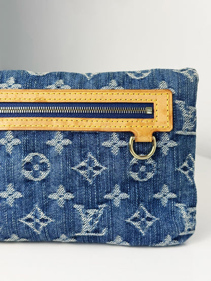 Louis Vuitton Vintage Denim Pochette Plat Clutch Handbag Crossbody Bag