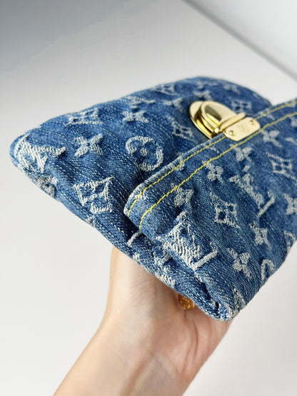 Louis Vuitton Vintage Denim Pochette Plat Clutch Handbag Crossbody Bag