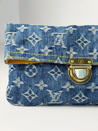 Louis Vuitton Vintage Denim Pochette Plat Clutch Handbag Crossbody Bag