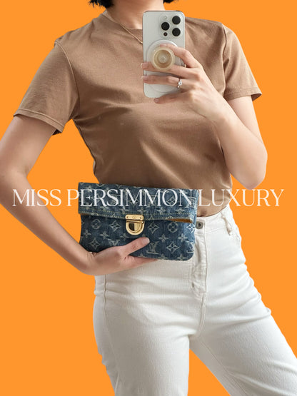 Louis Vuitton Vintage Denim Pochette Plat Clutch Handbag Crossbody Bag