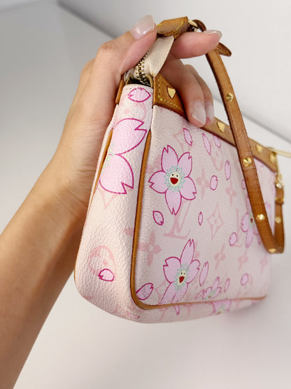 Louis Vuitton Murakami Takashi Limited Edition Cherry Blossom Pochette Accessoires Shoulder Crossbody Bag