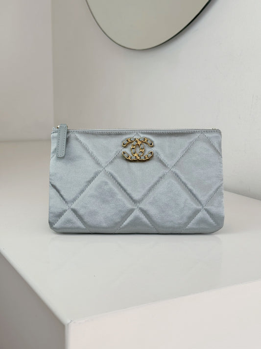 Chanel SLG Matelasse Silver Satin Pouch
