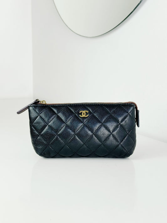 Chanel Vintage Caviar Leather Matlasse Black Pouch