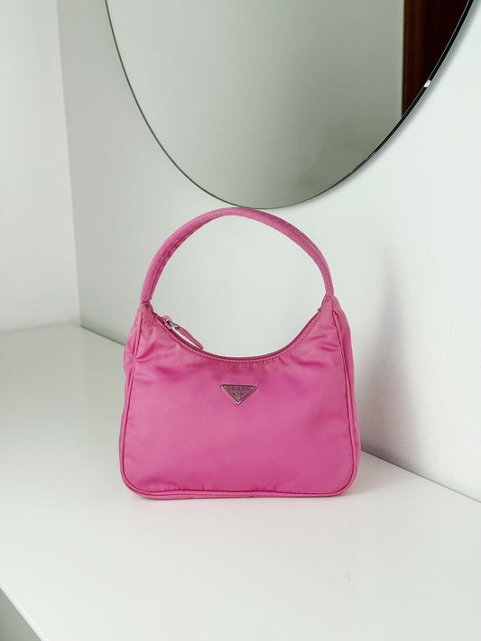 Prada Vintage Nylon Hobo Pink Shoulder Bag