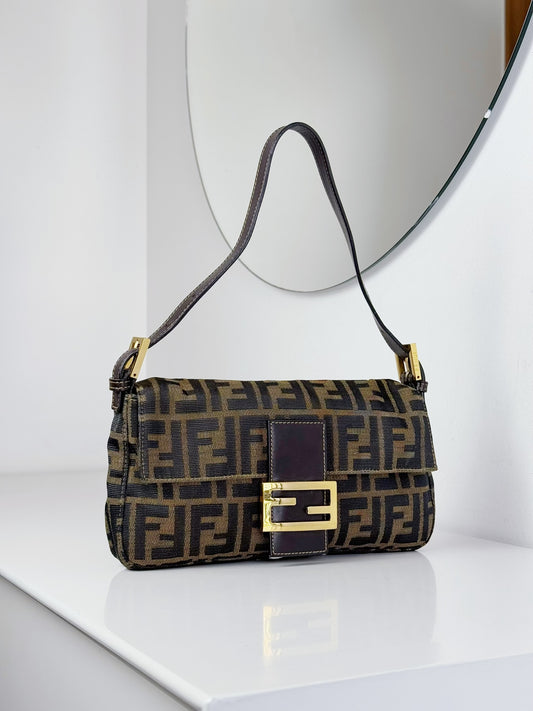 Fendi Vintage Gold Zucca Baguette Shoulder Bag