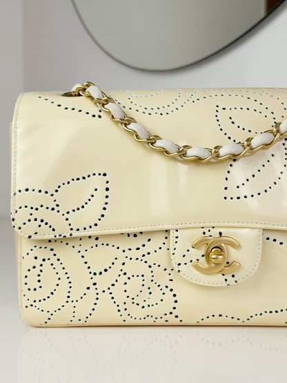 Chanel Vintage Perforated Camellia Classic Flap Shoulder Crossbody Bag