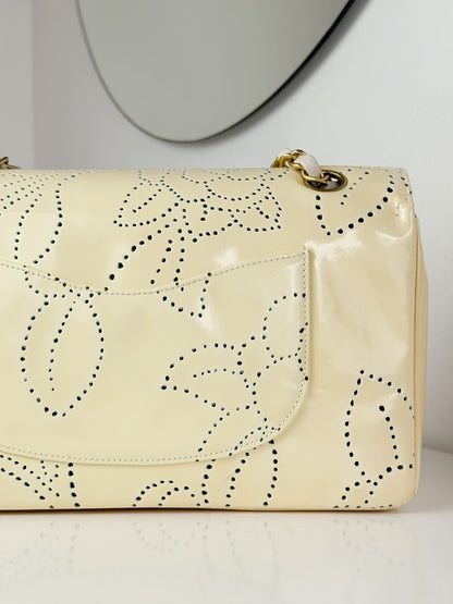 Chanel Vintage Perforated Camellia Classic Flap Shoulder Crossbody Bag
