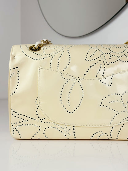 Chanel Vintage Perforated Camellia Classic Flap Shoulder Crossbody Bag