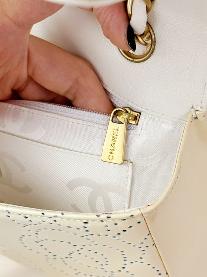 Chanel Vintage Perforated Camellia Classic Flap Shoulder Crossbody Bag