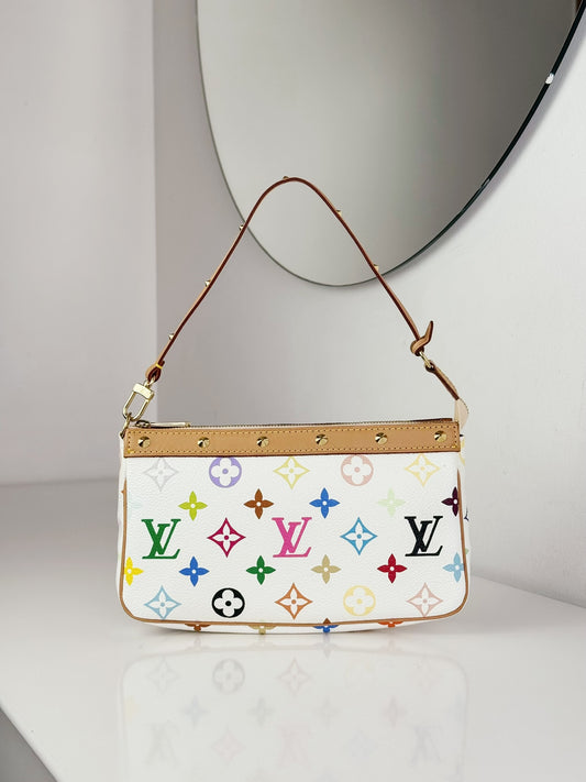 Louis Vuitton Vintage Takashi Murakami Multicolor Pochette Accessoires Shoulder Crossbody Bag
