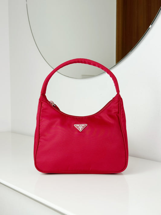 Prada Vintage Nylon Hobo Red Shoulder Bag