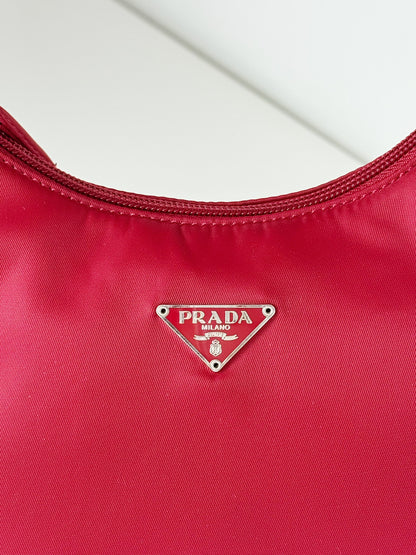 Prada Vintage Nylon Hobo Red Shoulder Bag