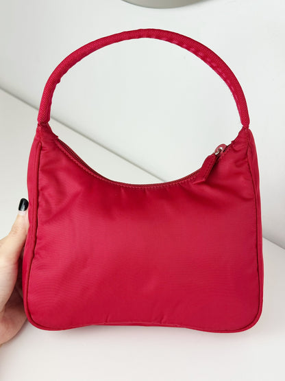 Prada Vintage Nylon Hobo Red Shoulder Bag