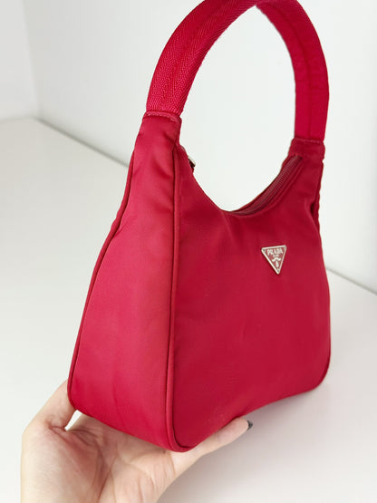 Prada Vintage Nylon Hobo Red Shoulder Bag