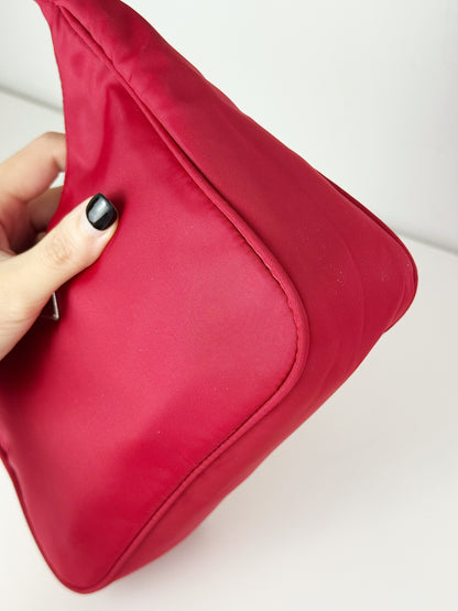 Prada Vintage Nylon Hobo Red Shoulder Bag