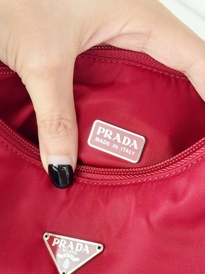 Prada Vintage Nylon Hobo Red Shoulder Bag