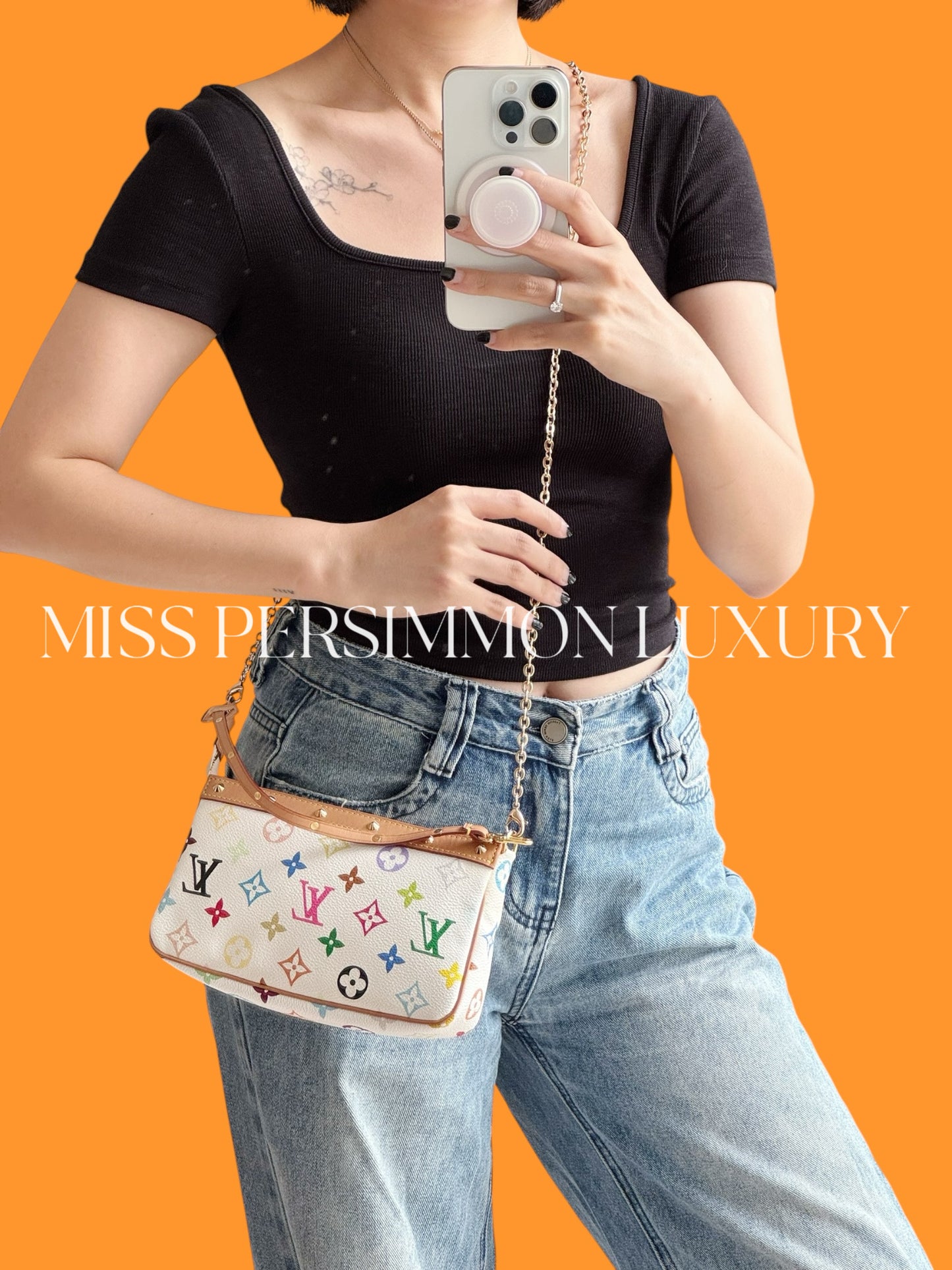 Louis Vuitton Vintage Takashi Murakami Multicolor Pochette Accessoires Shoulder Crossbody Bag