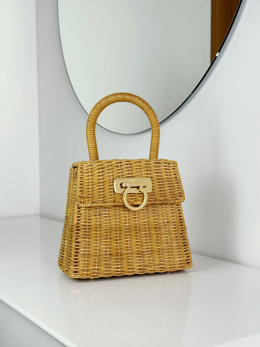 Salvatore Ferragamo Vintage Gancini Rattan Handbag Crossbody Bag