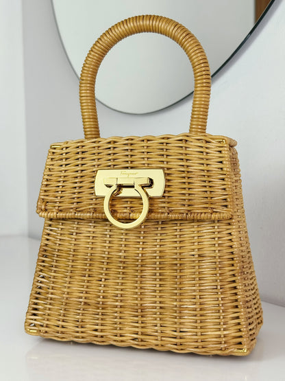 Salvatore Ferragamo Vintage Gancini Rattan Handbag Crossbody Bag