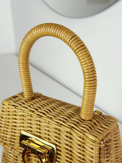 Salvatore Ferragamo Vintage Gancini Rattan Handbag Crossbody Bag