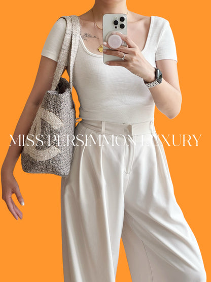 Chanel Vintage Cambon Tweed Tote Shoulder Bag