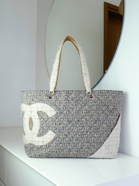 Chanel Vintage Cambon Tweed Tote Shoulder Bag