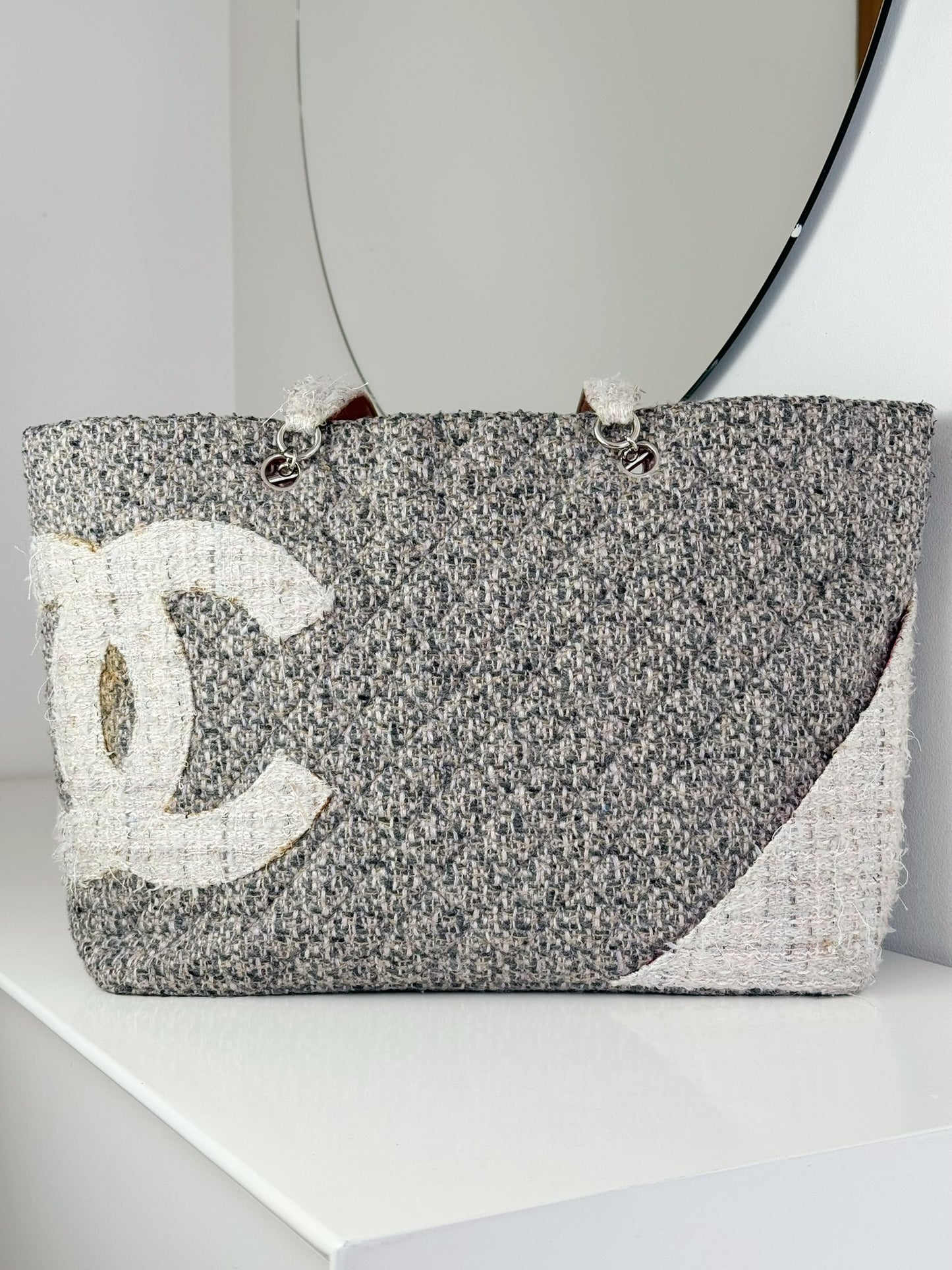 Chanel Vintage Cambon Tweed Tote Shoulder Bag