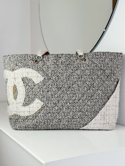 Chanel Vintage Cambon Tweed Tote Shoulder Bag